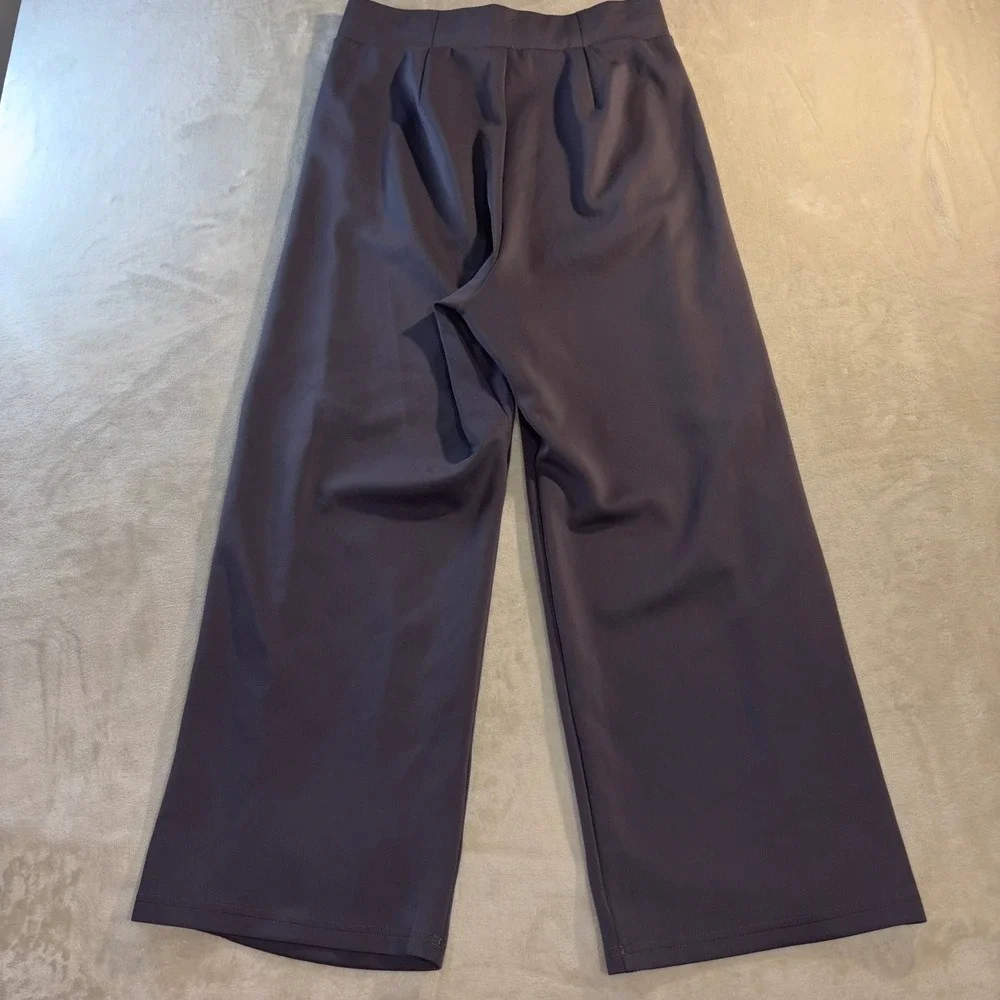 Adidas Womens Wide Leg Training Pants Gray Zip Pockets Size M Luxe Loose Sweat